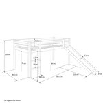 Lit Simple Blanc 90x200 en hauteur avec echelle et rideau bleu et toboggan