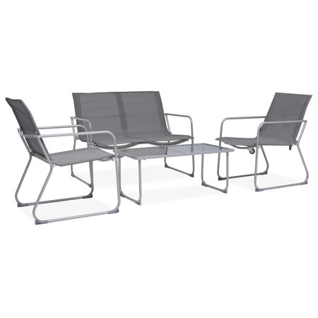 vidaXL Salon de jardin 4 Pièces Tissu et acier Gris