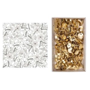 Papier calque japonais N&B 90 g/ m² 30 x 30 cm Fleurs + 150 punaises dorées