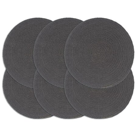vidaXL Napperons 6 Pièces Gris foncé Plain 38 cm Rond Coton