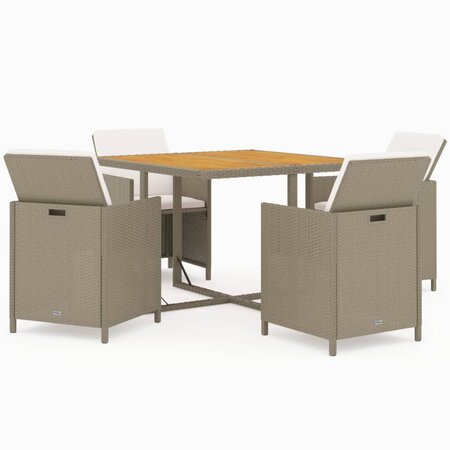 vidaXL Meubles à dîner de jardin 5 Pièces et coussins Poly rotin Beige