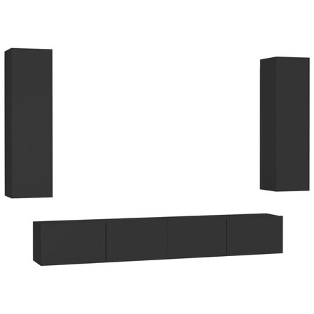 vidaXL Ensemble de meubles TV 4 Pièces Noir Aggloméré