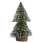 Sapin décoratif enneigé  15cm  vert av. socle bois  bte PVC 1 pce