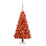 vidaXL Arbre de Noël artificiel pré-éclairé et boules rouge 120 cm PVC