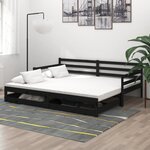 vidaXL Lit coulissant 2x(90x200) cm Noir Bois de pin massif