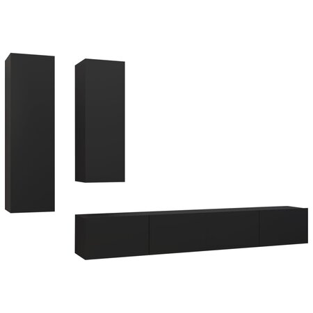 vidaXL Ensemble de meuble TV 4 Pièces Noir Aggloméré