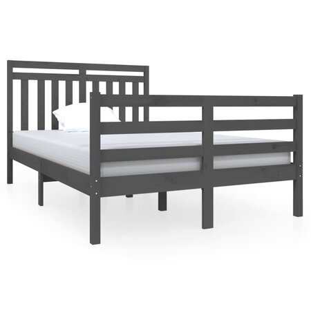 vidaXL Cadre de lit Gris Bois massif 120x190 cm Petit Double