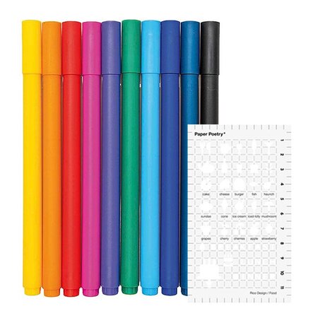 10 stylos gel fin 0 4 mm + Pochoir food
