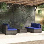 vidaXL Salon de jardin 5 Pièces avec coussins résine tressée gris