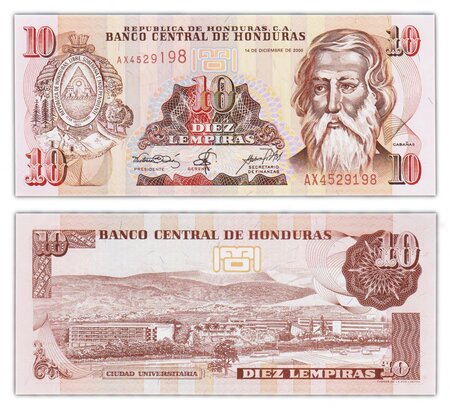 Billet de collection 10 lempiras 2000 honduras - neuf - p82d