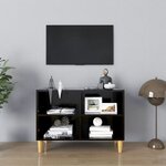 vidaXL Meuble TV avec pieds en bois massif Noir 69 5x30x50 cm