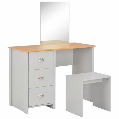 vidaXL Coiffeuse avec miroir et tabouret Gris 104 x 45 x 131 cm